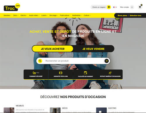 Détails de l'accueil de la première version du site Internet troc.com