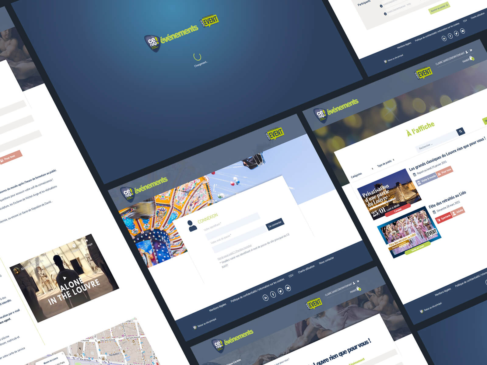 Détails des écrans de la billetterie événementielle du CE RATP