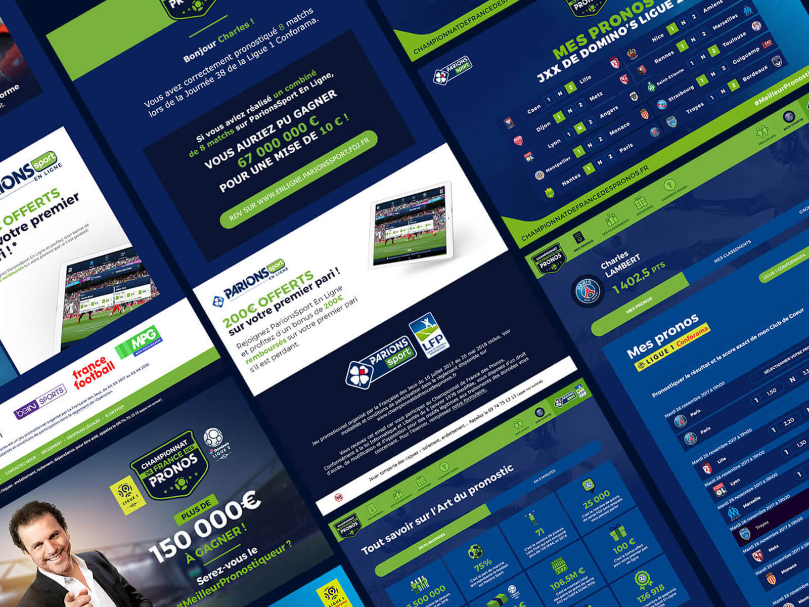 Détails des écrans de la plateforme de pronostics en ligne pour FDJ