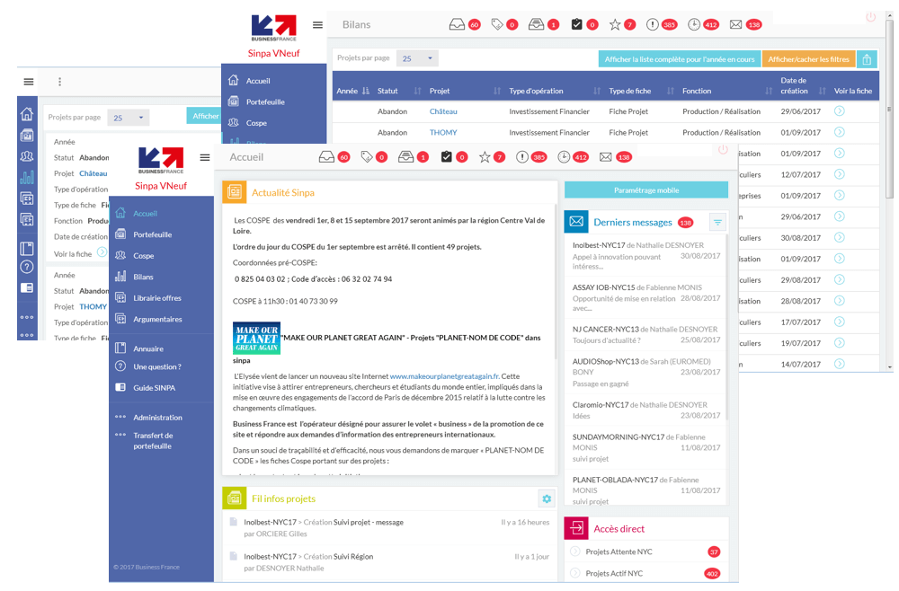 Application de partage de projet et gestion des investissements Sinpa pour Business France